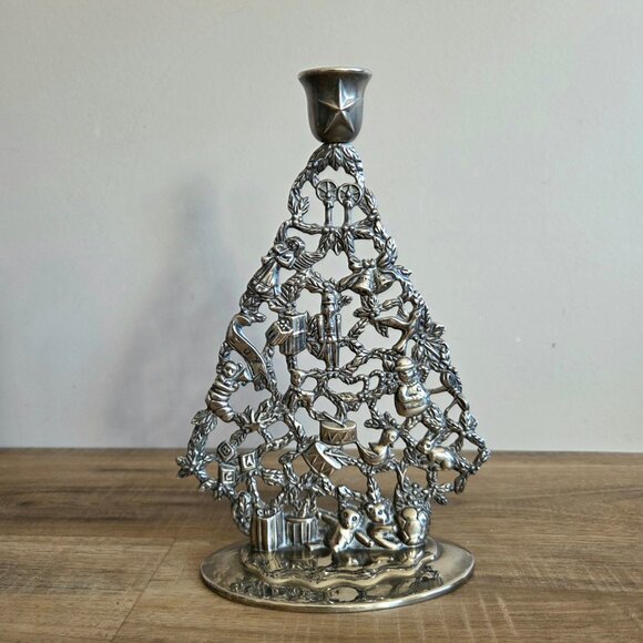 Vintage Elegance silver plated Christmas tree candleholder. Holiday decor. - Picture 2 of 7